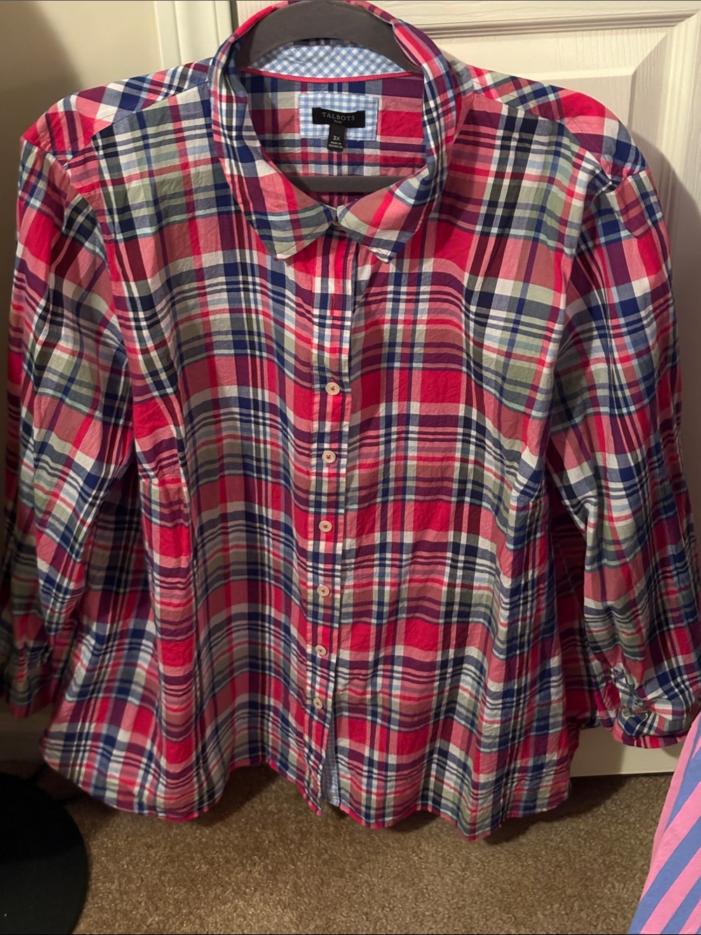 Talbots Red, Navy & White Plaid Button-Down Shirt